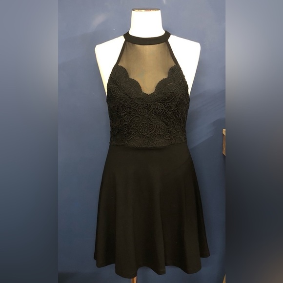 FRANCESCA Collection Blue Rain Black Dress Size M D308 - Picture 3 of 14